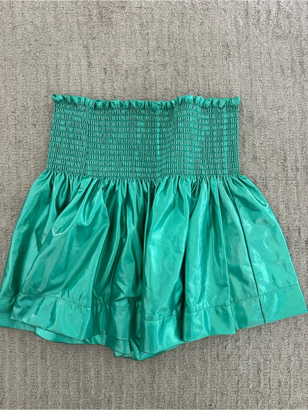 QUEEN OF SPARKLES Emerald Green Smocked Waist Circle Shorts Sz Small